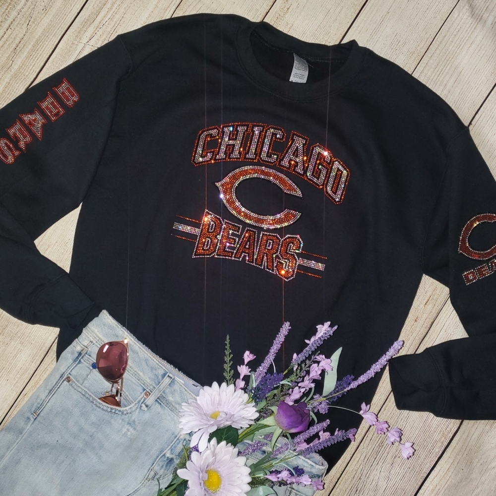 Navy Chicago Bears New UNISEX Rhinestone Crewneck Sweatshirt all sizes …